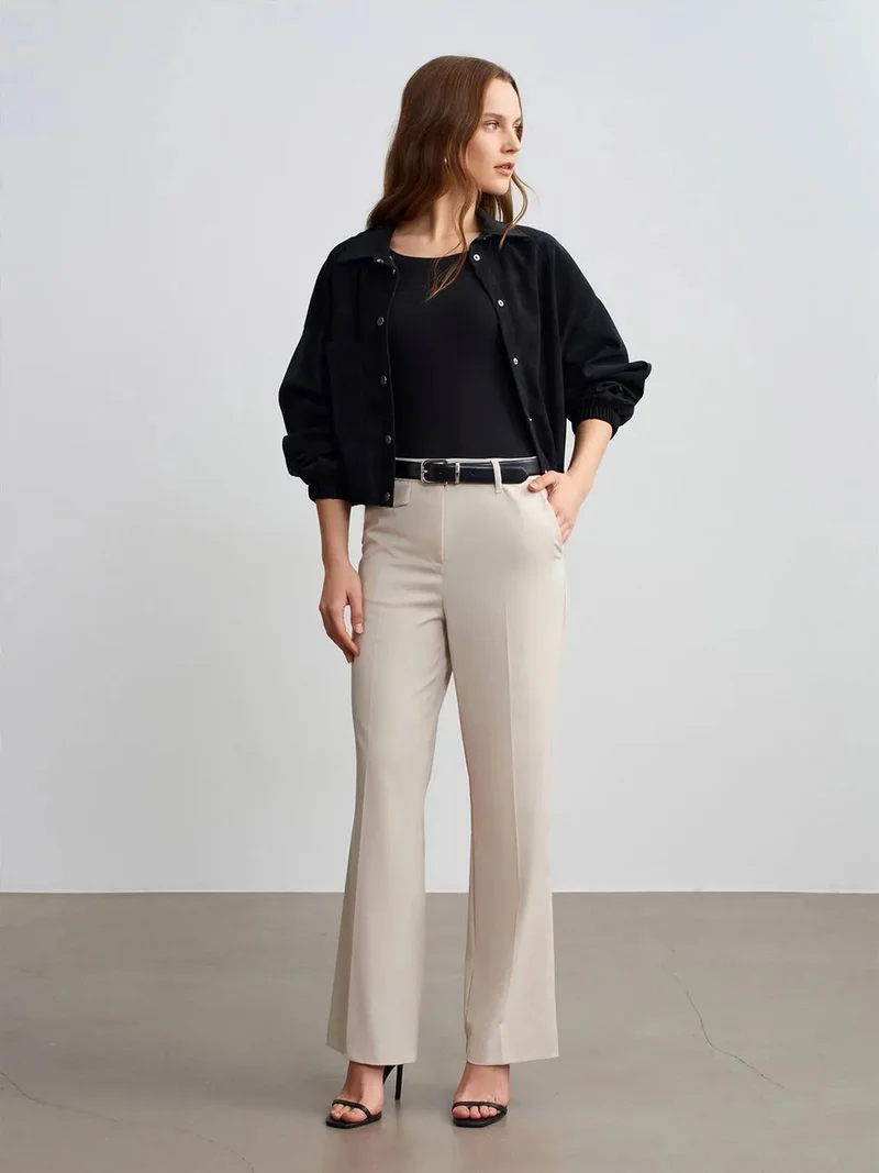 Dilvin DILVIN Women's High-Waist Straight-Leg Crepe Trousers