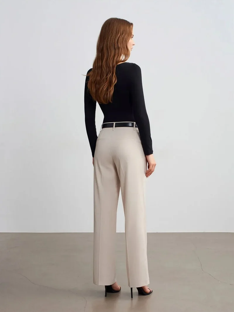 Dilvin DILVIN Women's High-Waist Straight-Leg Crepe Trousers