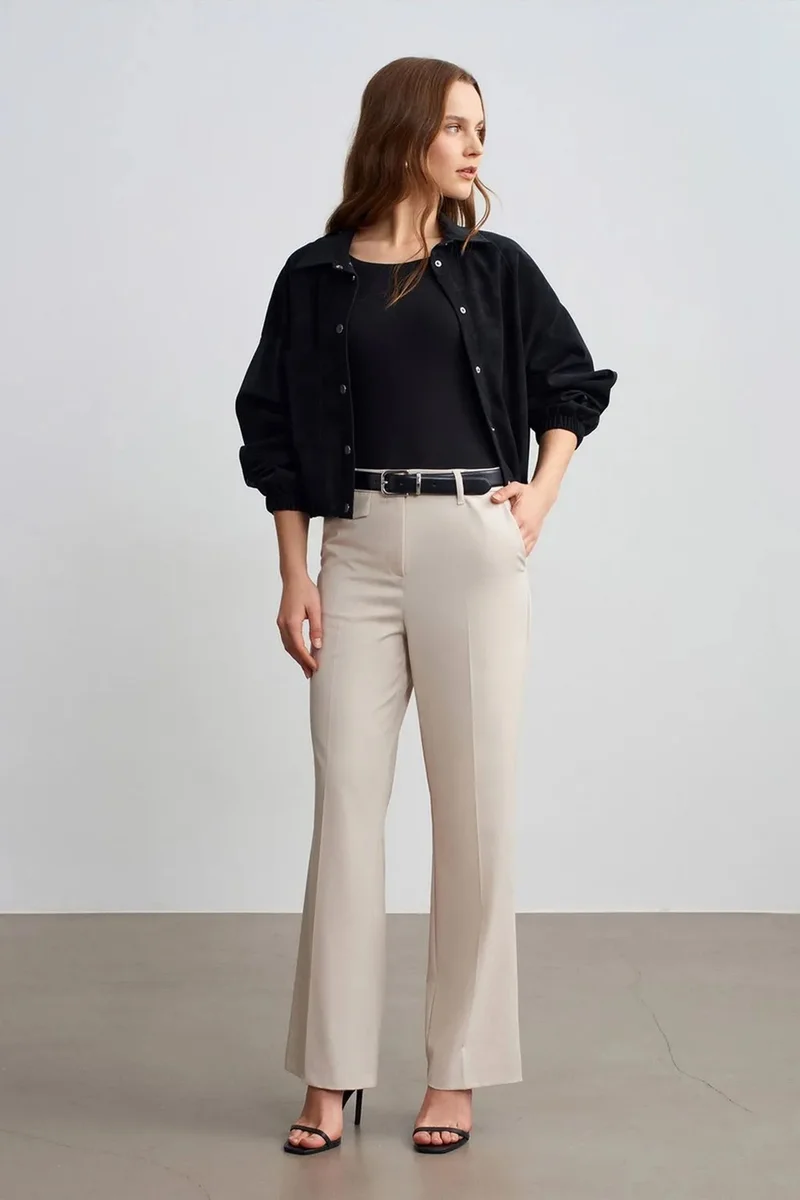 DILVIN Women's High-Waist Straight-Leg Crepe Trousers