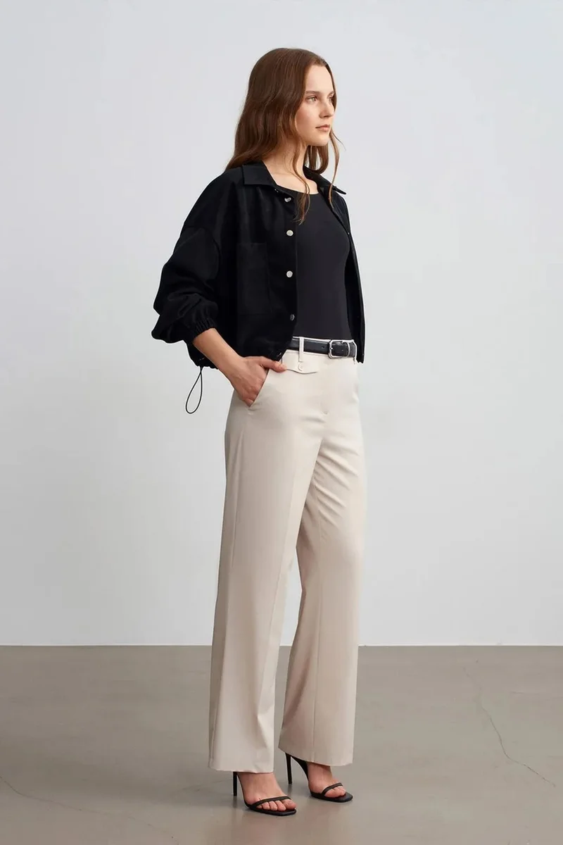 Dilvin Stone Natural DILVIN Women's High-Waist Straight-Leg Crepe Trousers for Women | Best Price UAE
