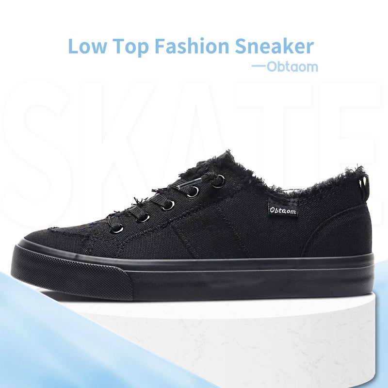 Obtaom Women's Play Fashion Sneaker Comfortable Canvas Slip on Shoes Washed Canvas Flatsï¼ˆBlack/Blackï¼ŒUS11ï¼‰ - Image 3