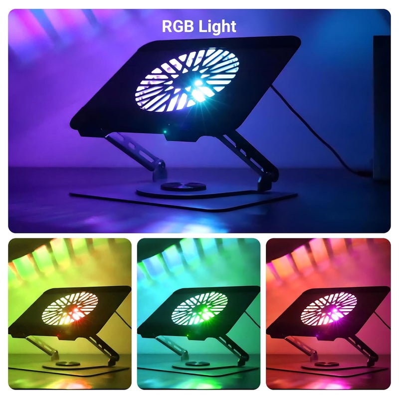 ZEBRONICS حامل لابتوب معدني دوار NS4000 PRO، حتى 17 بوصة، دوران 360°، قابل للطي، تعديل زوايا متعددة، مروحة مغناطيسية RGB قابلة للفصل بتوصيل Type C، وسادات سيليكون مضادة للانزلاق، هيكل من الصلب الكربوني - Image 4