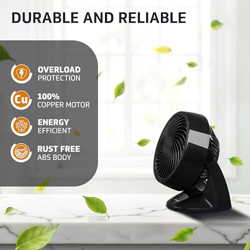 V-Guard Spinny Pro 180 mm Table & Wall Fan | 2100 RPM High-Speed Motor | 353 CFM Airflow | 3 Speed Settings | 90° Adjustable Tilt | Energy-Efficient 30 W | Durable ABS Build | Black - Image 5