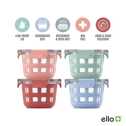 Ello Duraglass Glass Meal Prep Sets Leak-Proof Glass Food Storage Containers with Airtight BPA-Free Plastic Lids, Dishwasher, Microwave, and Freezer Safe - Image 3