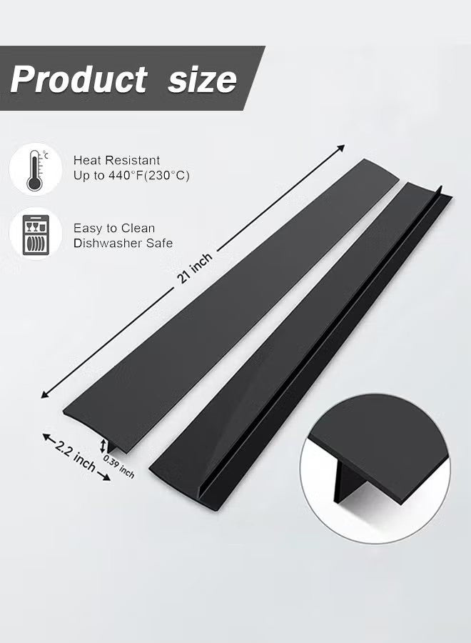 YJ Silicone Stove Counter Gap Cover, 21 Inches (for 0.2-1 inch Gap) Extra Long Kitchen Range Gap Filler, Heavy 10 oz, Cut to any size (Set of 2, Black) - Image 4