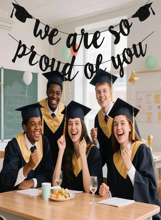 iefoah 2026 Graduation Decorations, Black Glitter We are So Proud of You Banner, Class of 2026 Graduation Decor for Grad Party School Home Car Decorations (Pre-Strung) - Image 5