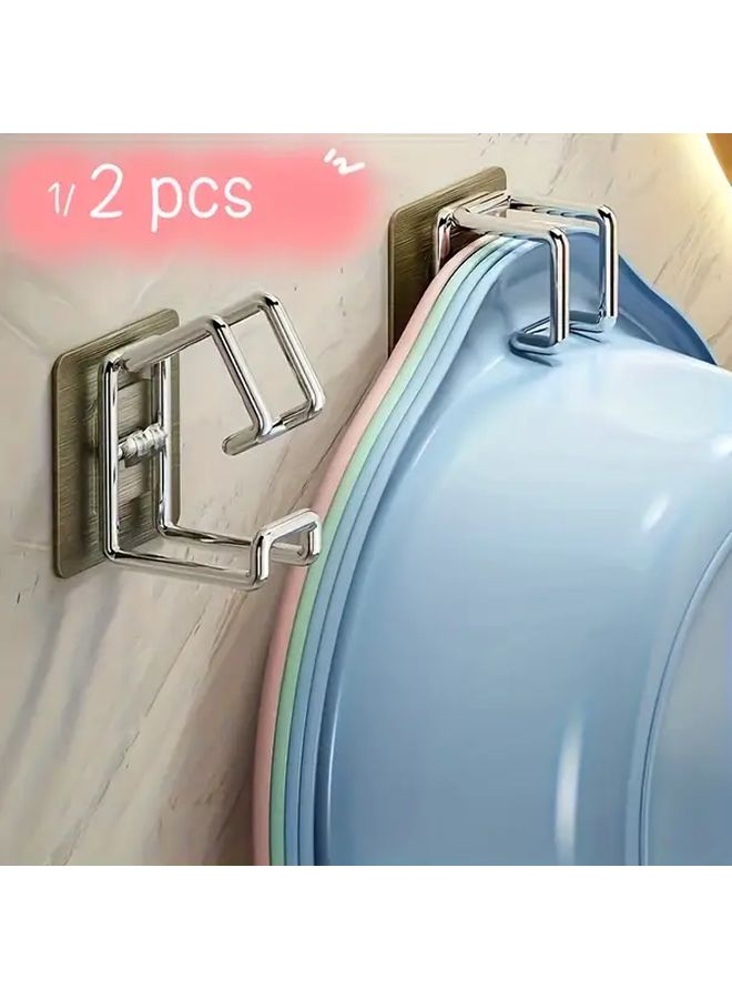 2pcs Foldable Stainless Steel Wall Hooks No Drill Space Saving Bathroom Kitchen - Image 3