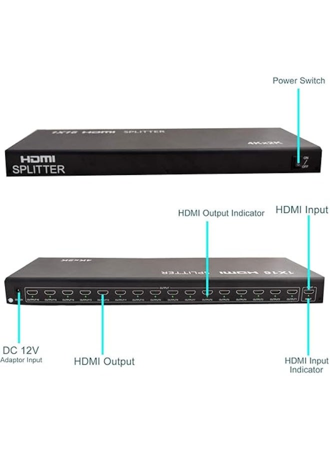 HDMI Splitter 1 In 16 Out – 4K@30Hz & Dolby TrueHD Support – 16-Port HDMI Display Duplicator for Gaming, Computer, Multi-Monitor & HDTV Setup - Image 2