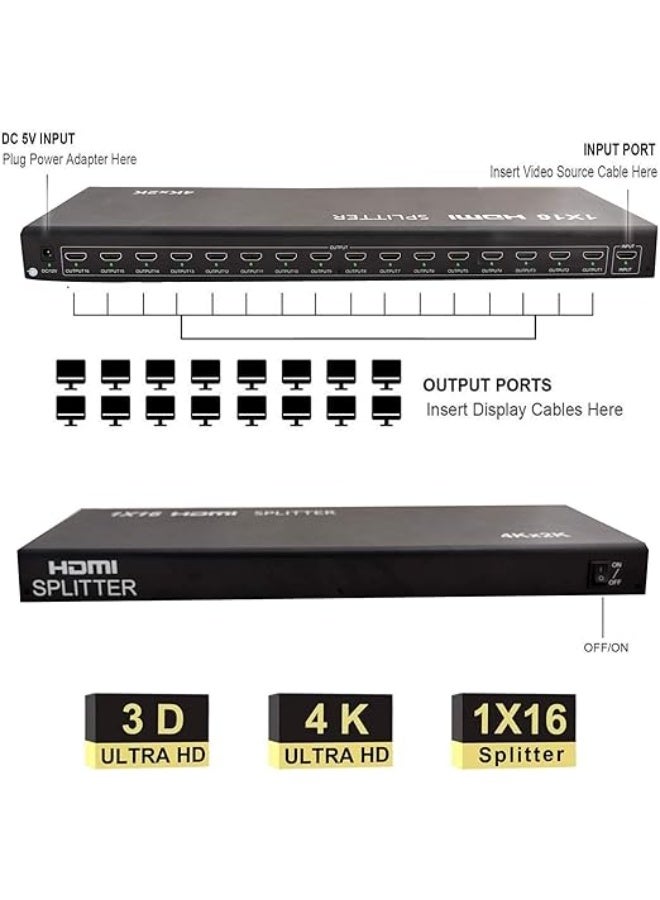 HDMI Splitter 1 In 16 Out – 4K@30Hz & Dolby TrueHD Support – 16-Port HDMI Display Duplicator for Gaming, Computer, Multi-Monitor & HDTV Setup - Image 5