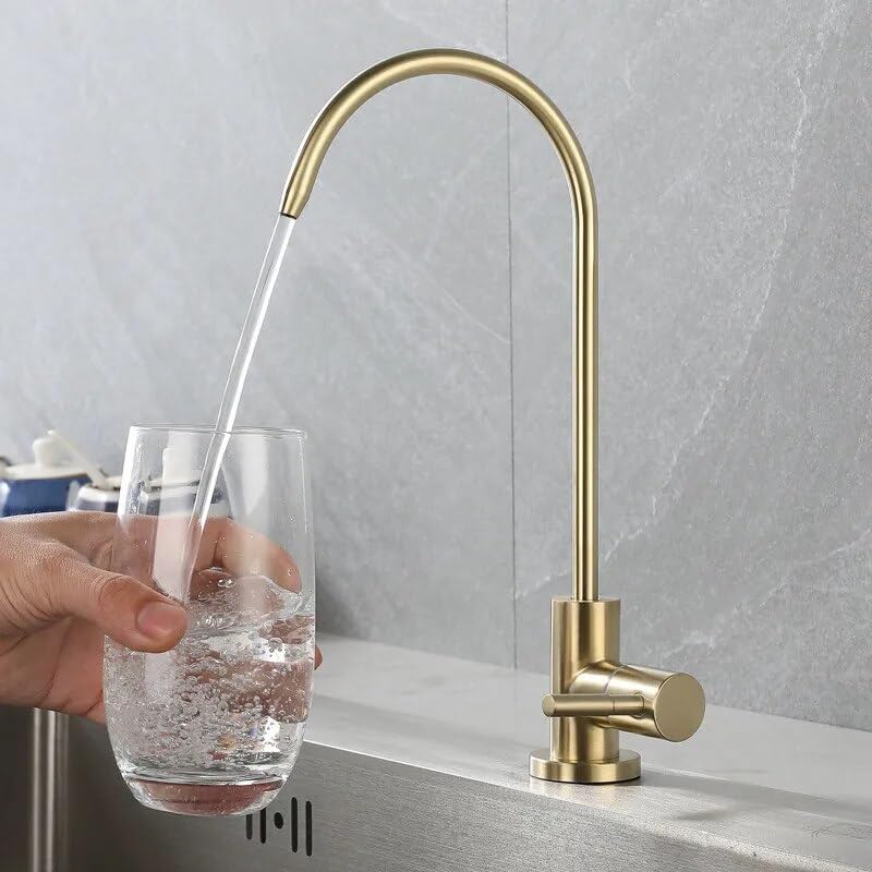 B Backline RO Water purifiers Tap/Faucet 304 Stainless Steel Kitchen Sink Faucet Tap 360� Rotatable RO Drinking Filter Cold Water Tap (Brushed Gold) - Image 1