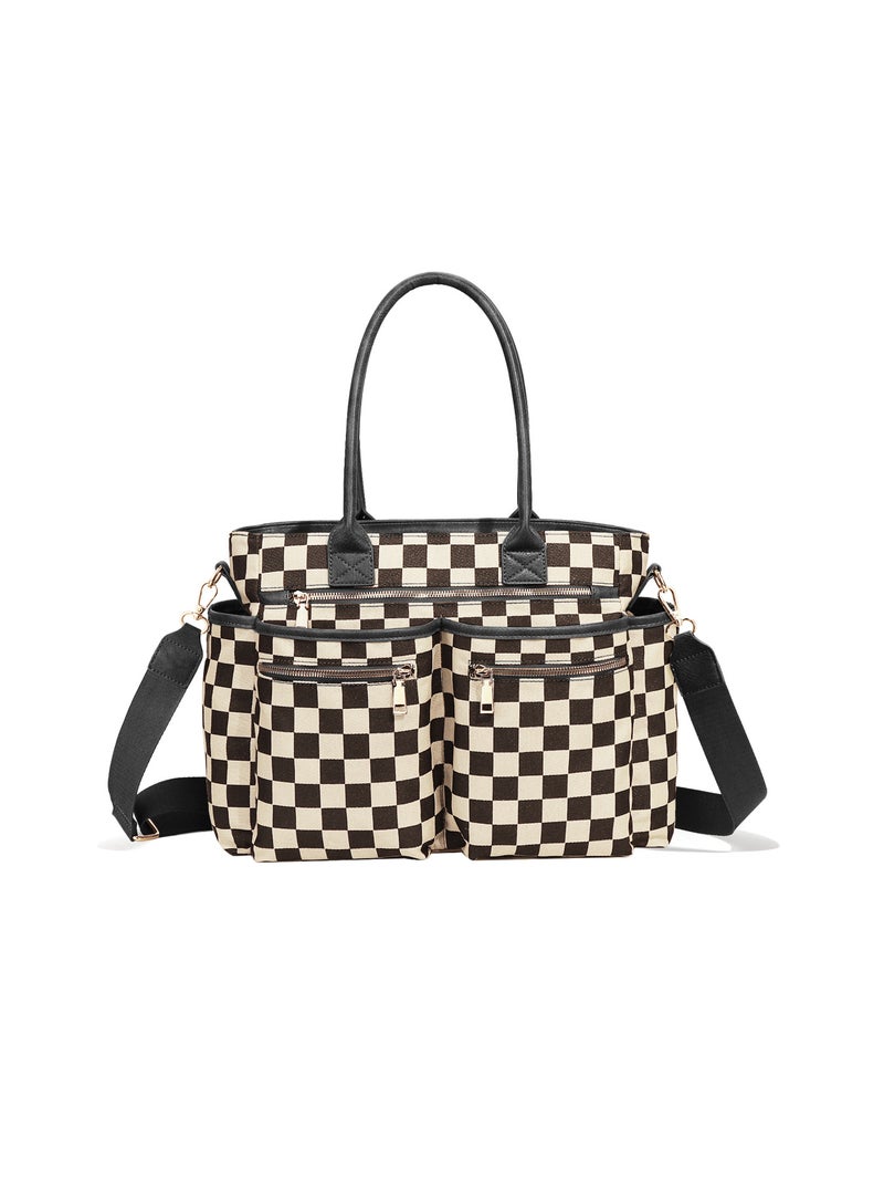 Checkerboard Tote Bag, Large Capacity Handbag - Image 1