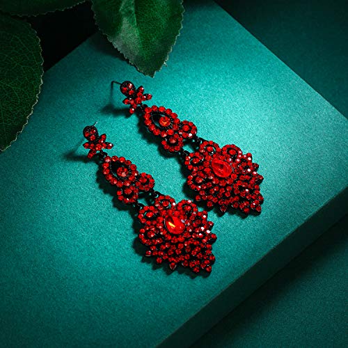 Flyonce Bridal Crystal Vintage Style Art Deco Chandelier Dangle Earrings for Women Red, Wedding Jewelry - Image 5