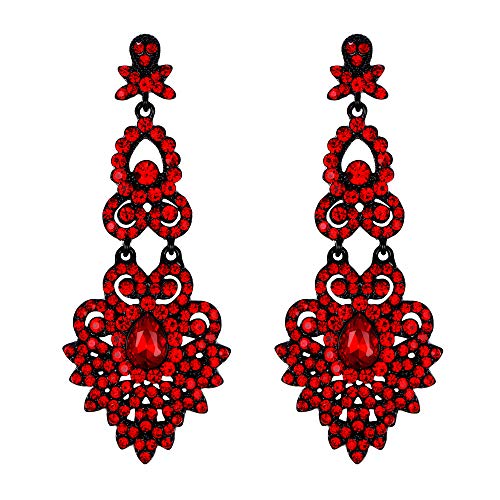 Flyonce Bridal Crystal Vintage Style Art Deco Chandelier Dangle Earrings for Women Red, Wedding Jewelry - Image 1