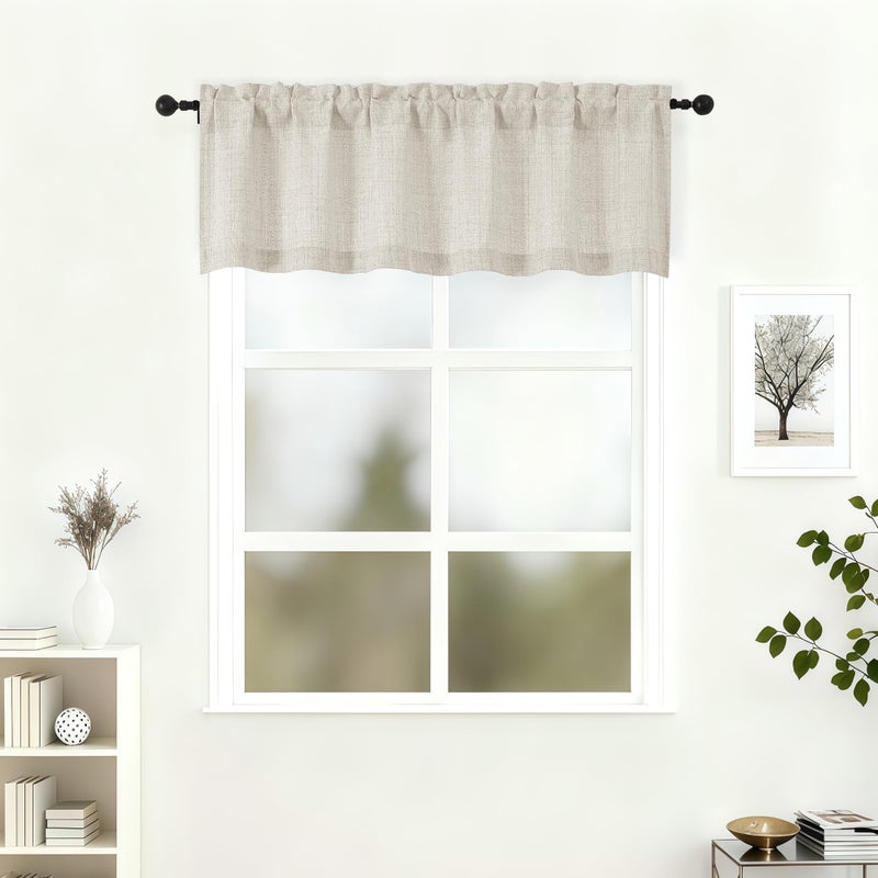 Lecloud Natural Valance for Windows 16 Inch Length, Light Filtering Kitchen Curtains, Modern Short Curtain Valance with Rod Pocket for Bedroom Cafe Basement Window Treatments, 60" W x 16" L 1 Panel - Image 1
