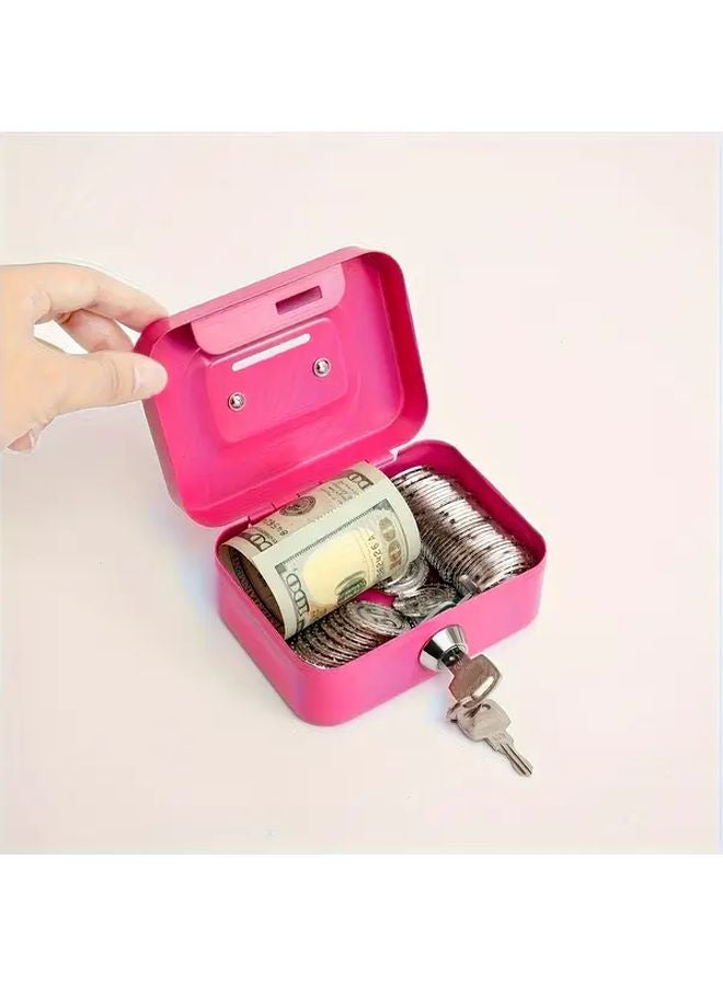 Pink Metal Key Lock Storage Box For Cash Documents Valuables Security Safe - Image 5