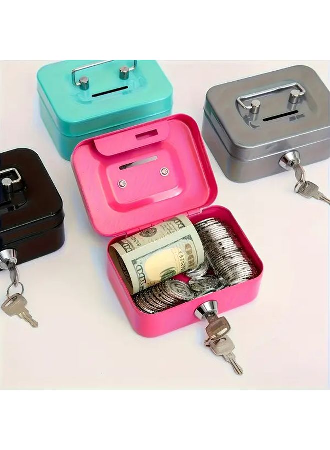 Pink Metal Key Lock Storage Box For Cash Documents Valuables Security Safe - Image 2