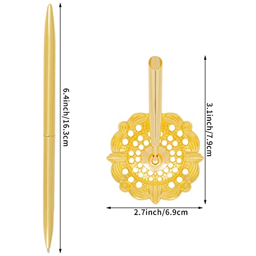 jiebor 2Pcs Gold Wedding Pen and Metal Pen Stand Holder Set Signing Desk Ballpoint Pens for Guest Book Bridal Engagement Business Home Office Supplies Black Ink - Image 5