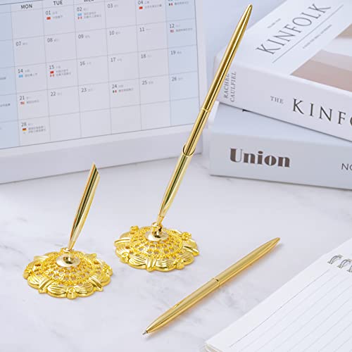 jiebor 2Pcs Gold Wedding Pen and Metal Pen Stand Holder Set Signing Desk Ballpoint Pens for Guest Book Bridal Engagement Business Home Office Supplies Black Ink - Image 4