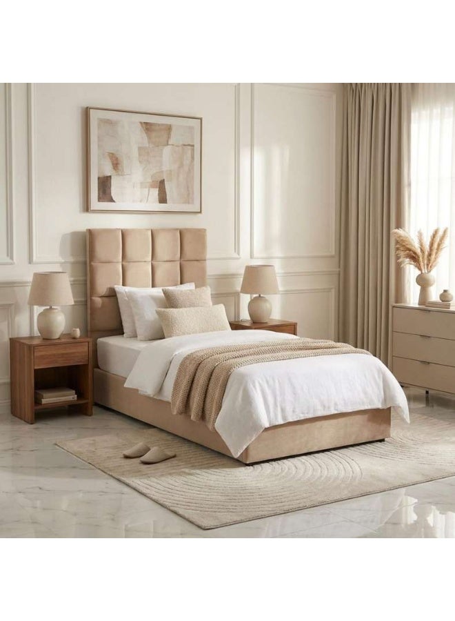 Pan Home Single Single Olga Bed | Velvet Material | Beige |  120x200 cm - Image 1