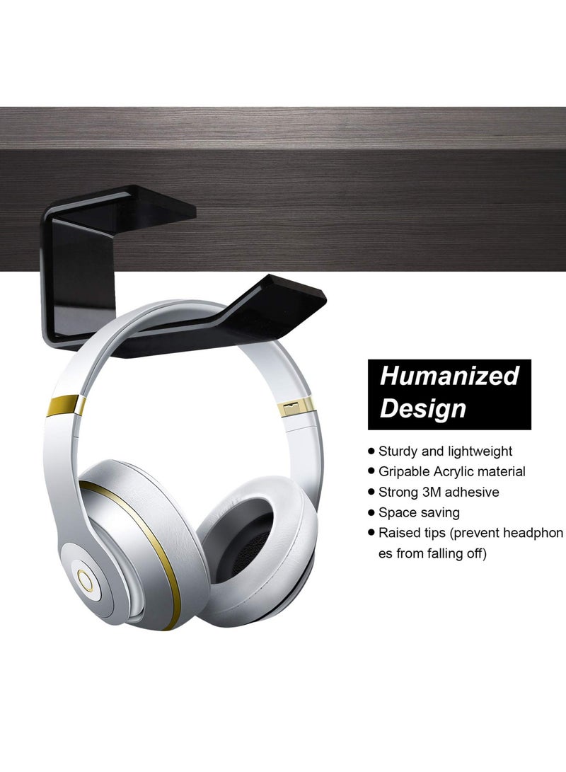 SYOSI Headphone Stand Hook, 2pcs Under Desk Stick-On Universal Headset Mount Hanger Earphone Holder Mount for Gaming Headphones, Earphones, Beats, Sony, Sennheiser, AKG, Bose - Image 2