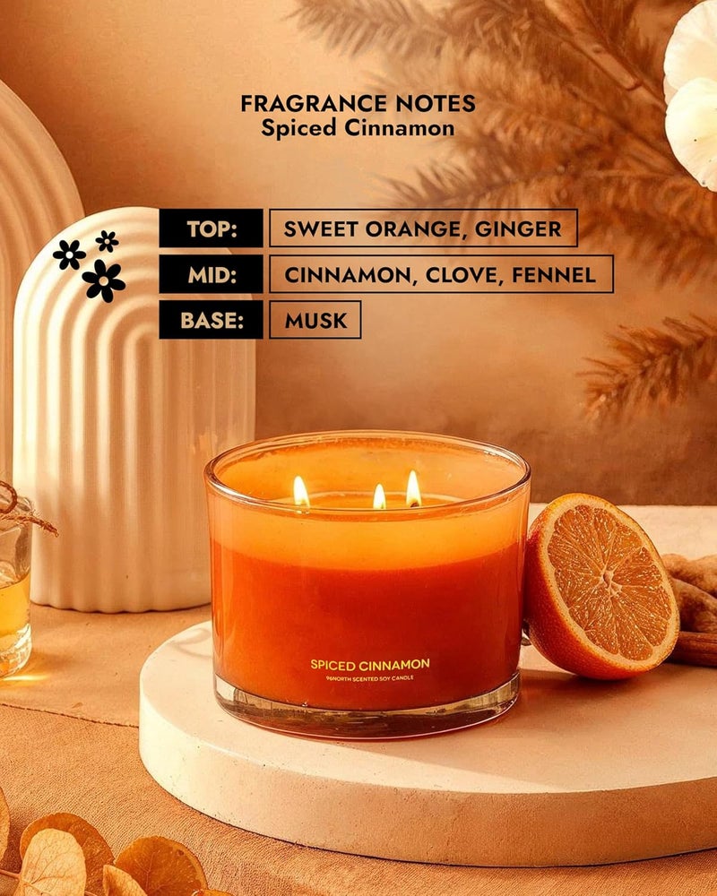 96NORTH Luxury Spiced Cinnamon Candle | Large 3 Wick Jar Candle | Up to 40 Hours Burning Time | 100% Natural Soy Wax | Relaxing Aromatherapy Aesthetic Candles | Housewarming Gift for Men and Women - Image 4