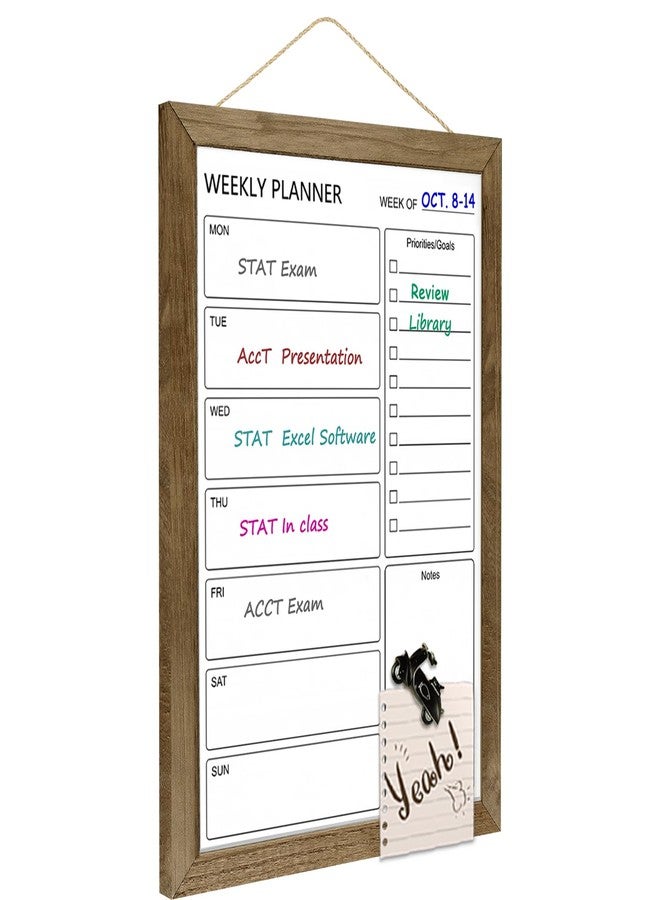 TORASO Dry Erase White Board Weekly Calendar Board, Magnetic Whiteboard for Wall,10.6“x14.7 Solid Wood Rustic Brown Framed Message Board, Planner Board for Office, Home, Schooll(Weekly-BB-RB-2737) - Image 1