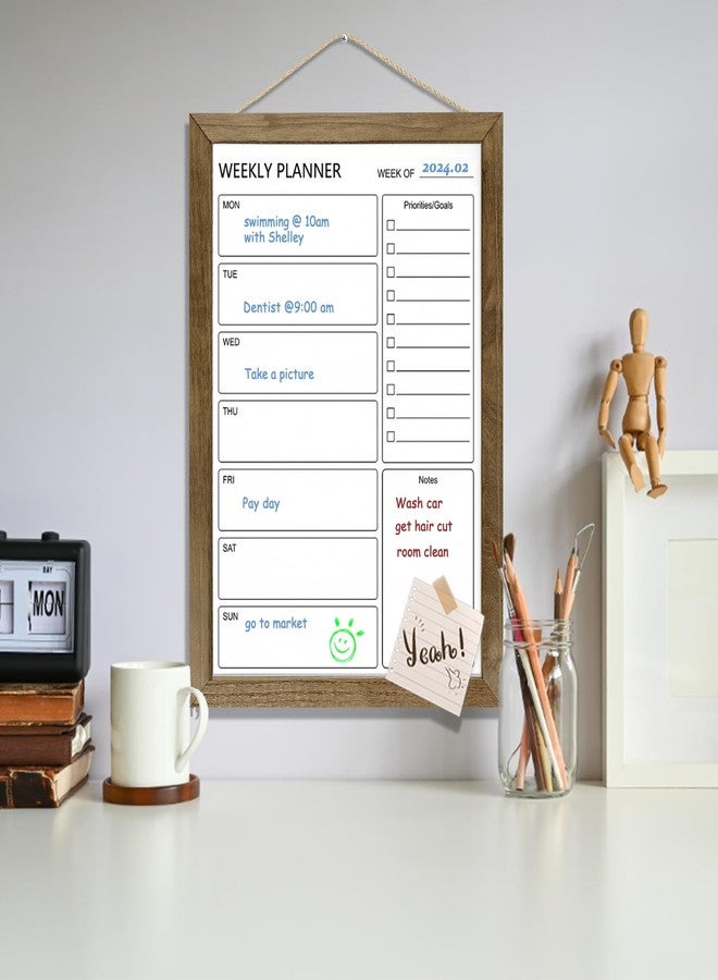 TORASO Dry Erase White Board Weekly Calendar Board, Magnetic Whiteboard for Wall,10.6“x14.7 Solid Wood Rustic Brown Framed Message Board, Planner Board for Office, Home, Schooll(Weekly-BB-RB-2737) - Image 5