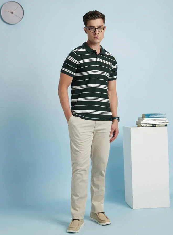 Dennis Lingo Dennis lingo Men Dark Green Regular Fit Striped Polo