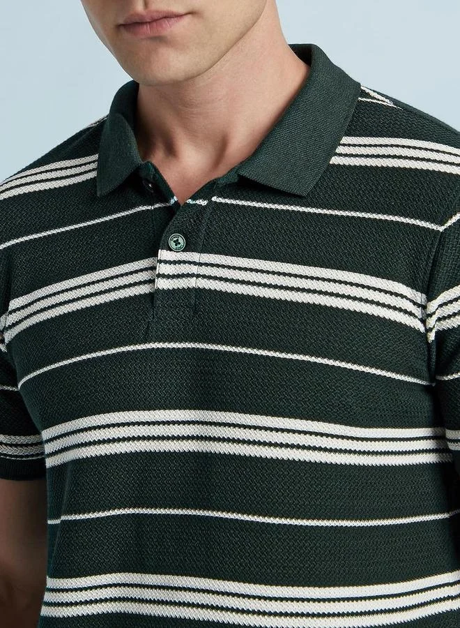 Dennis Lingo Dennis lingo Men Dark Green Regular Fit Striped Polo