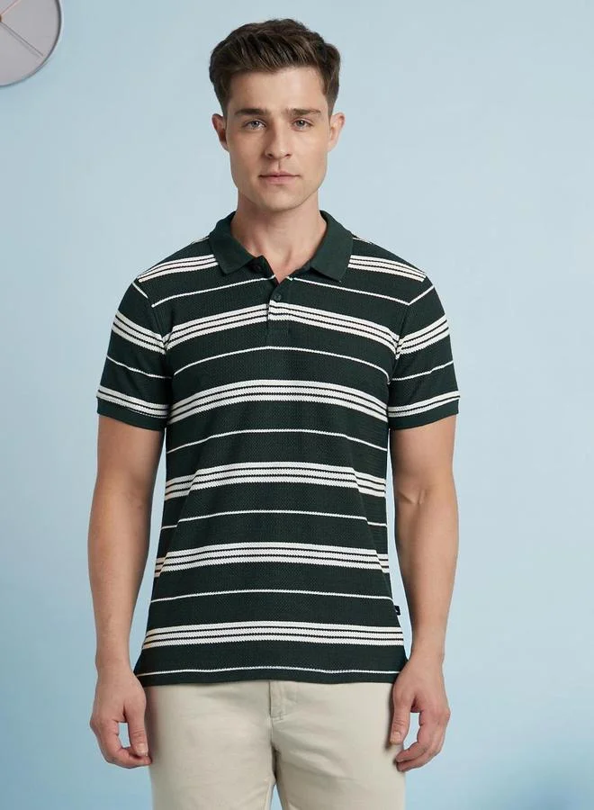 Dennis Lingo Dennis lingo Men Dark Green Regular Fit Striped Polo