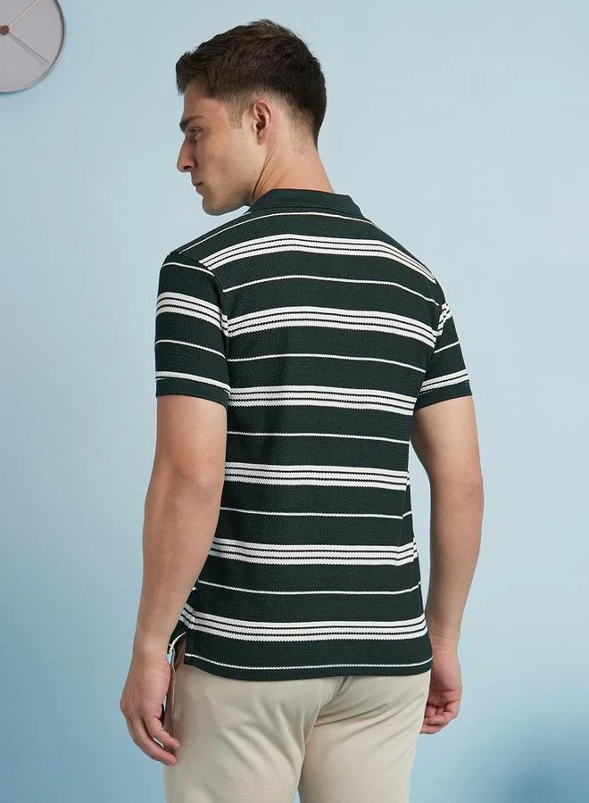 Dennis Lingo Dennis lingo Men Dark Green Regular Fit Striped Polo