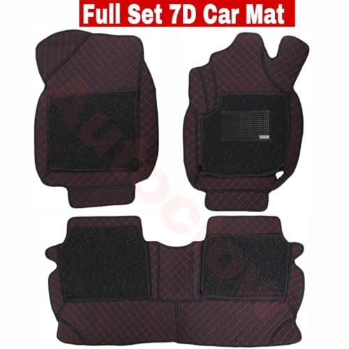 AutoClow Premium 7D Car Mat for Tata Punch EV (Model:2024-2026) || Luxury Leather Dual-Stitch Full Set 7D Car Floor Mat || 100% Waterproof || Colour : Red-Black (Design-1) - Image 2