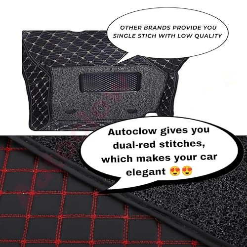 AutoClow Premium 7D Car Mat for Tata Punch EV (Model:2024-2026) || Luxury Leather Dual-Stitch Full Set 7D Car Floor Mat || 100% Waterproof || Colour : Red-Black (Design-1) - Image 4