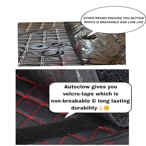 AutoClow Premium 7D Car Mat for Tata Punch EV (Model:2024-2026) || Luxury Leather Dual-Stitch Full Set 7D Car Floor Mat || 100% Waterproof || Colour : Red-Black (Design-1) - Image 5