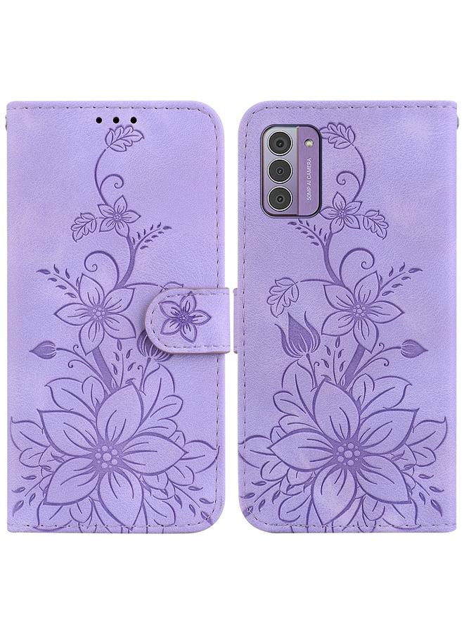 اس-توب جراب لهاتف Nokia G42 مصنوع من الجلد المنقوش بنقشة زنبق - Image 1