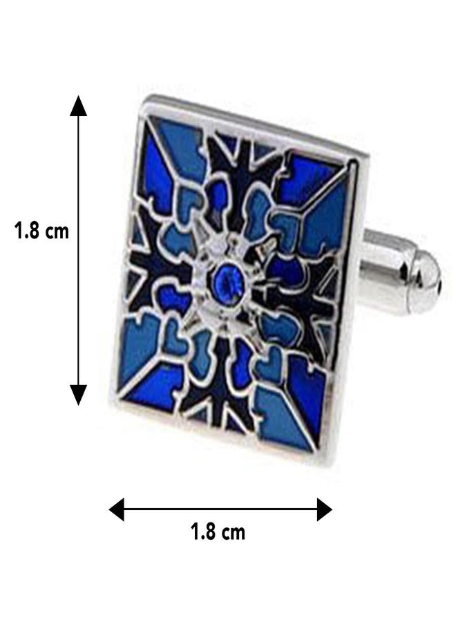 Peora Classic Blue Flower Pattern Square Cufflinks for Men Business Corporate Wedding Gift - Image 4