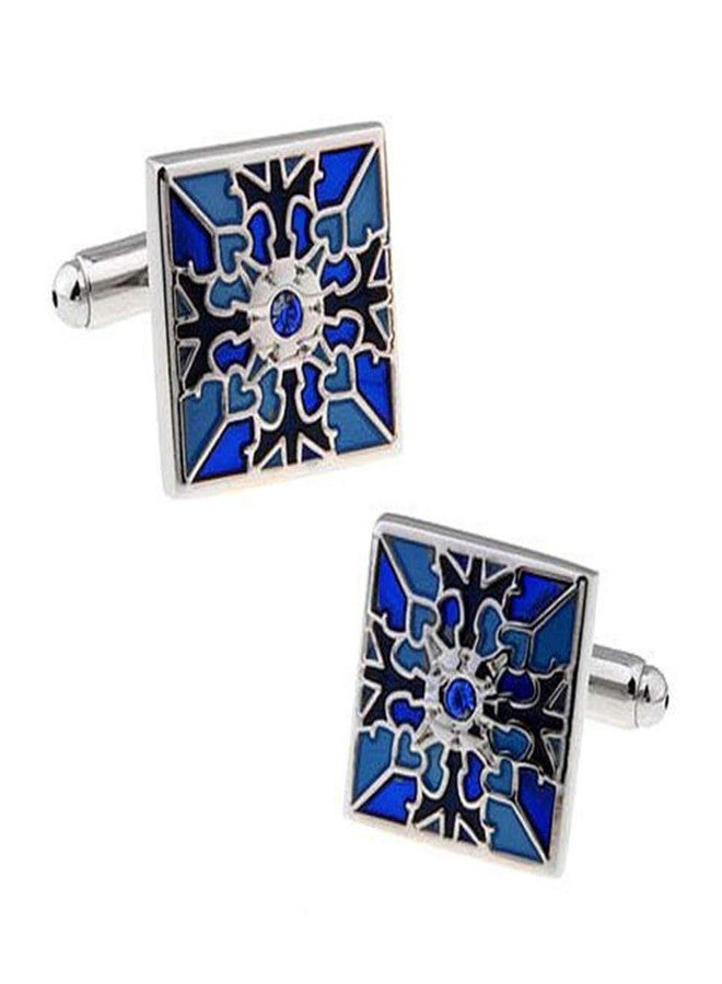 Peora Classic Blue Flower Pattern Square Cufflinks for Men Business Corporate Wedding Gift - Image 1