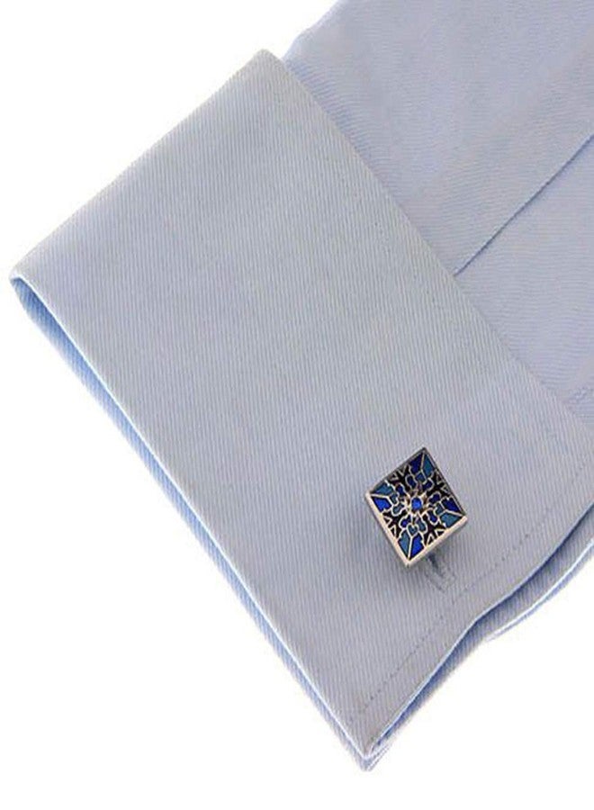 Peora Classic Blue Flower Pattern Square Cufflinks for Men Business Corporate Wedding Gift - Image 3