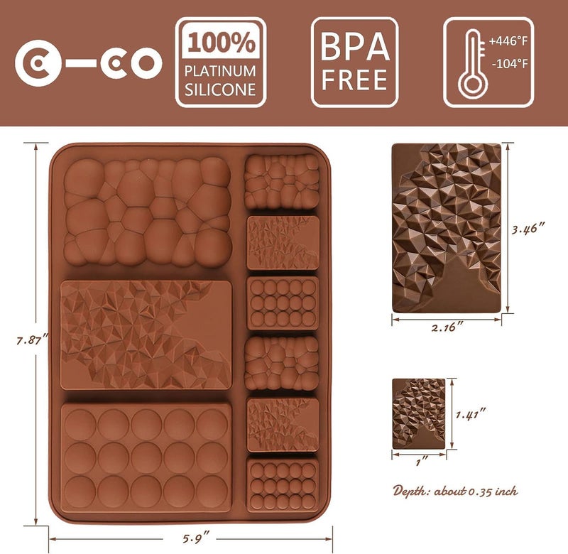 MoldBerry Assorted Chocolate Bar Mould Silicone 9 Slot Chocolate Bar Mould Multiple Shapes Mini Gems Bubble Zigzag Candy Jelly Mould Cake Decorating Cupcake Desert Pack of 1 (Multi Color),14X20X1 Cm - Image 2