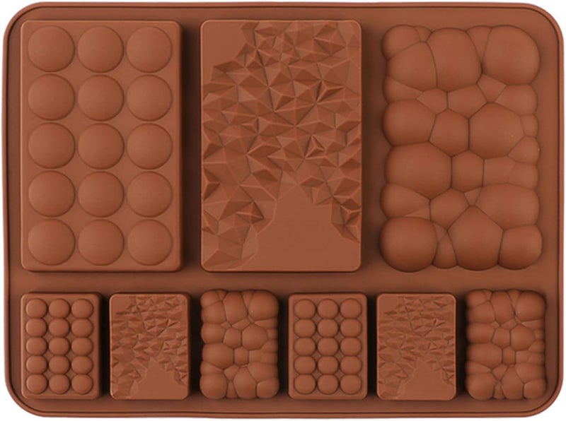 MoldBerry Assorted Chocolate Bar Mould Silicone 9 Slot Chocolate Bar Mould Multiple Shapes Mini Gems Bubble Zigzag Candy Jelly Mould Cake Decorating Cupcake Desert Pack of 1 (Multi Color),14X20X1 Cm - Image 3