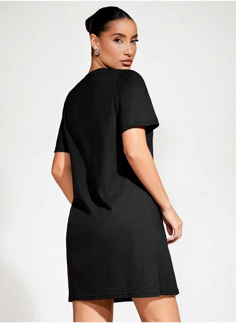 Mesery Dress Cotton Short Sleves-BLack  - Image 5