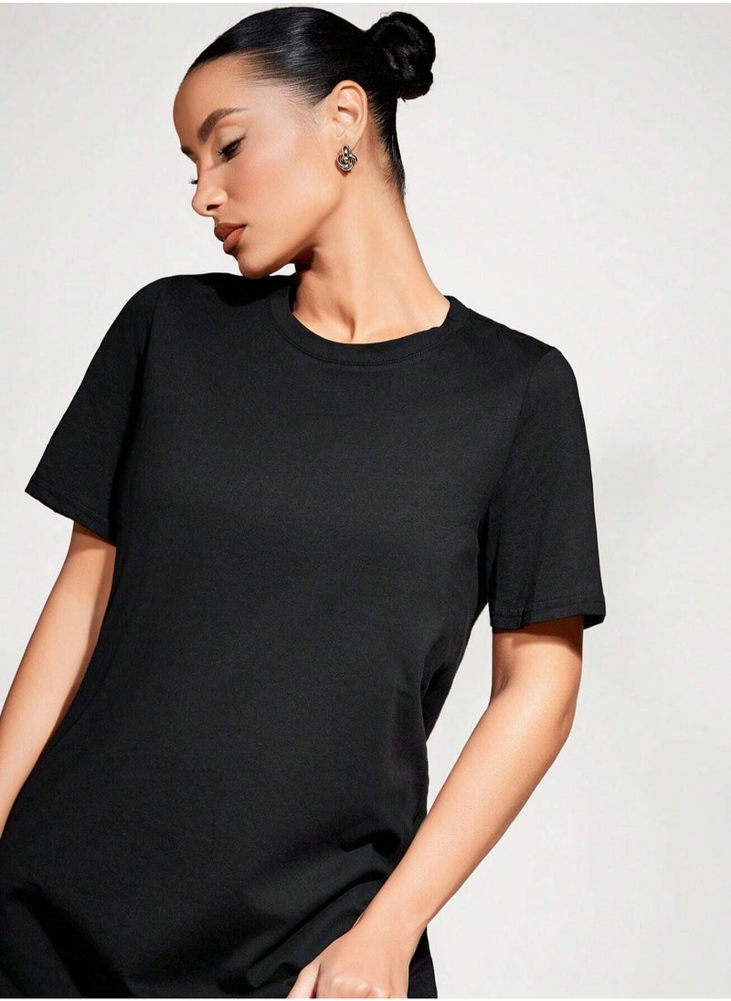 Mesery Dress Cotton Short Sleves-BLack  - Image 4