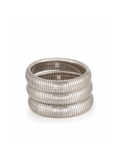 Ettika Silver Bangles For Women. Chunky Bracelets Set. 3 Flex Snake Chain Stretch Rhodium Plated Bangles. Birthday Gifts For Women  - Image 1