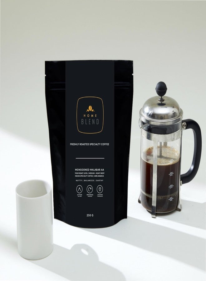 Home Blend Coffee Roasters - Grounded Coffee - Monsooned Malabar AA Arabica 100% - Indian Specialty Coffee - Pack of 250g - (Medium Roast, Channi/Strainer) - Image 3