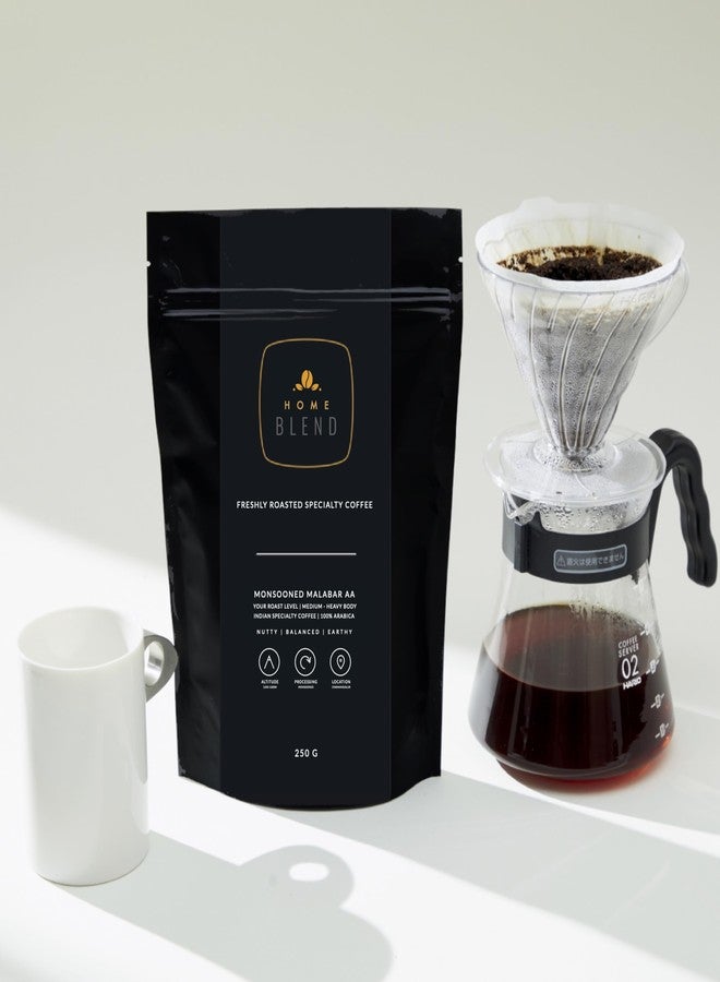 Home Blend Coffee Roasters - Grounded Coffee - Monsooned Malabar AA Arabica 100% - Indian Specialty Coffee - Pack of 250g - (Medium Roast, Channi/Strainer) - Image 4