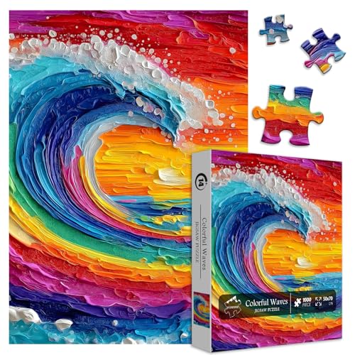 PICKFORU Impossible Puzzles for Adults 1000 Pieces Colorful Ocean Wave Art Puzzle Hard Difficult Jigsaw Puzzles Beach Painting Gradient Rainbow Challenging Puzzles for Adults - Image 5