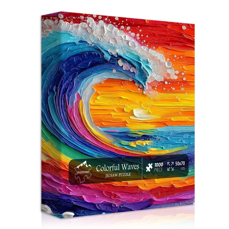 PICKFORU Impossible Puzzles for Adults 1000 Pieces Colorful Ocean Wave Art Puzzle Hard Difficult Jigsaw Puzzles Beach Painting Gradient Rainbow Challenging Puzzles for Adults - Image 3