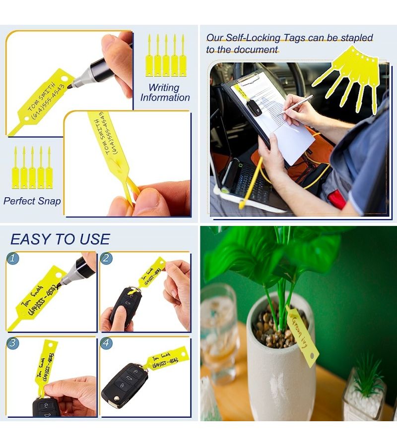 100 Yellow Self Locking Arrow Key Tags Reusable Car Labels For Fleet Organization - Image 2