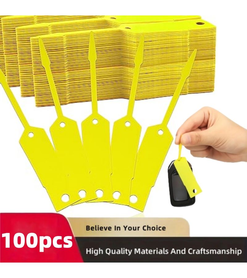 100 Yellow Self Locking Arrow Key Tags Reusable Car Labels For Fleet Organization - Image 1