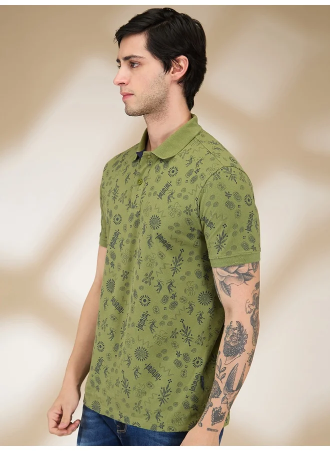 بيينغ هيومان Mens Turtle Green Polo Collar Short Sleeve Polo T-Shirt
